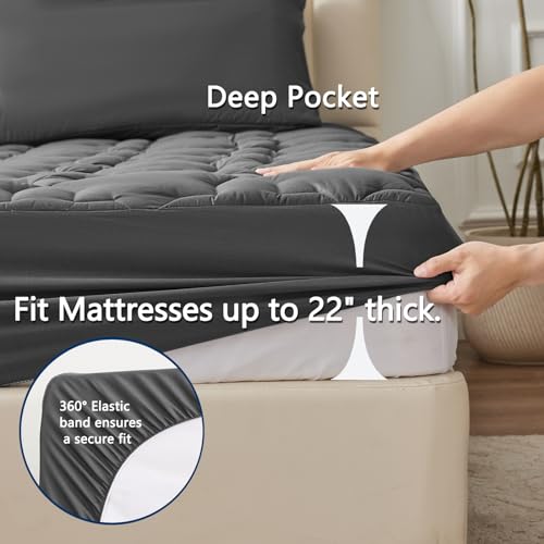image for CozyLux King Mattress Pad Deep Pocket Non Slip Cotton Mattress Topper 
