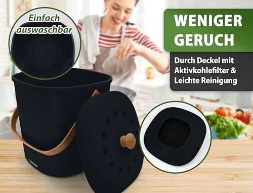 YourCasa Biomülleimer Küche klein 4L geruchsdicht für Biomüll - Komposteimer mit Aktivkohlefilter - nachhaltiger Bio Mülleimer mit Deckel Abfalleimer Behälter Bioabfallbehälter Biotonne (4L Schwarz)