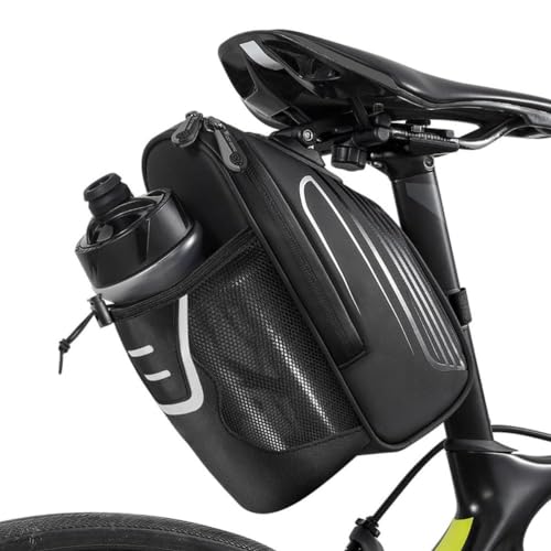 Lybunair Bike Reflective Saddle Bag with Water Bottle, Waterproof Bike Water Bottle Holder Bag Under Seat - MTB BMX Road Bike (Black)