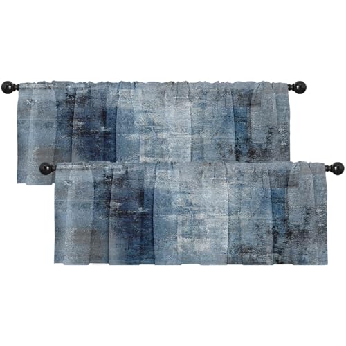 Emvency 2 Pack Valances Window Treatments, Blue Abstract Modern Art Blackout Drapes Adjustable Curtain for Windows Living Room Kitchen Over Sink, 18x52 Inch Rod Pocket Valances