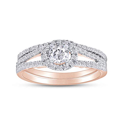 Jewel Zone US White Cubic Zirconia Engagement & Wedding Bridal Ring Set in 14K Rose Gold Over Sterling Silver (1.15 Cttw)