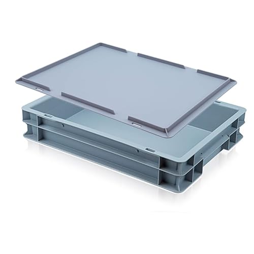 Caterbox Plastic Stacking EURO Storage Container, 6L, 400 x 300 x 75mm, Heavy-Duty, Grey (Box with Lid)