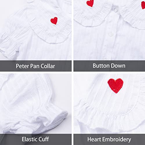 Image of LittleSpring Girls Short Sleeve Peter Pan Blouse with Elastic Cuffs