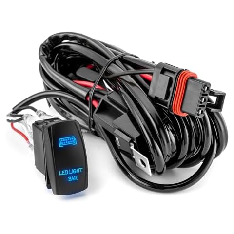 Plug & Play LED Light Bar Wiring Harness Kit for Polaris RZR General Ranger Pulse Bus Bar, 300W 14AWG Wiring Harness with Pulse Power Plug Relay Fuse, 1Lead 12V 5Pin Rocker On Off Waterproof Switch Cover