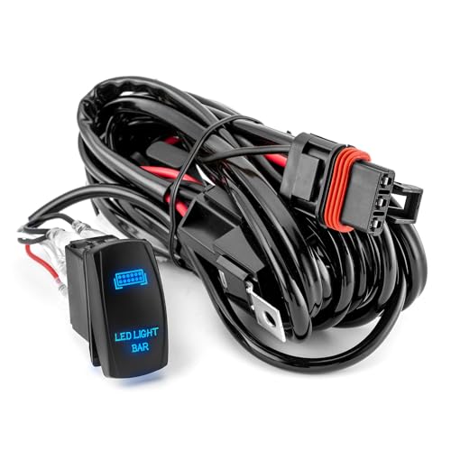Image of Plug & Play LED Light Bar Wiring Harness Kit for Polaris RZR General Ranger Pulse Bus Bar, 300W 14AWG Wiring Harness with Pulse Power Plug Relay Fuse, 1Lead 12V 5Pin Rocker On Off Waterproof Switch