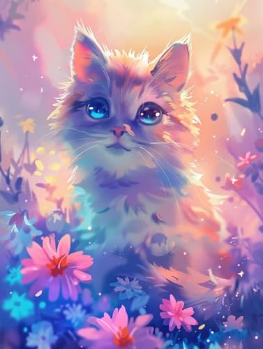 Diamond Painting Chat 5D fleurs kit complet de broderie diamant géant 90x120cm pour adulte