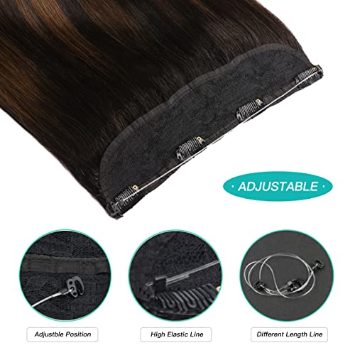 Surnel Wire Hair Extensions Remy Human Hair Extensions Invisible Wire Fish Line Hair Extensions Wire Hair Extensions Invisible Hairpiece For Women (14, 1B/4/27) #TOP2