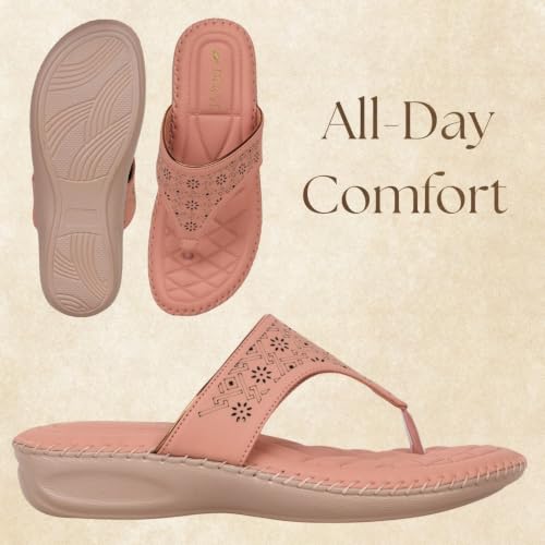 Image of TRASE Orthopedic Footwear for Women | Flat Ortho Slippers for Women Stylish | Soft Sole Ladies Chappal Fancy Comfortable Casual Footwear with Laser Cut Design