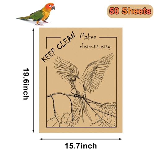 Image of 50PCS Disposable Bird Cage Liners 19.6x15.6 Inch Absorbent Precut Paper Pads for Parrots & Small Birds - Cage Bottom Protectors with Quick Cleanup Design