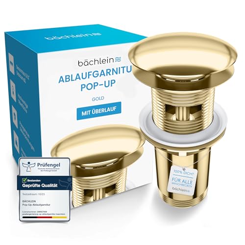 Bächlein Universal Ablaufgarnitur mit Überlauf (Gold) - Pop Up Ventil...