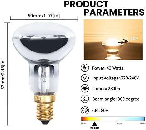 Luxvista 40W E14 R50 SES Dimmable Reflector Bulb Golden Small Edison Screw Cap, Spotlight Halogen Bulbs Warm Light 2700K, 4 Pack