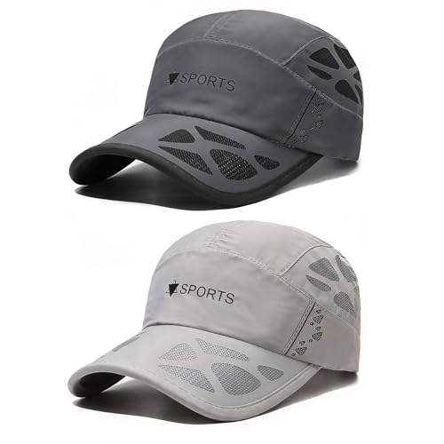 AYPOW Casquette de Baseball Homme Femme, 2 Pcs Casquettes Running de Séchage Rapide Respirantes, Réglable Pliable Légère Anti UV Chapeau Soleil été pour Golf Cyclisme Randonnée Sports D'extérieur