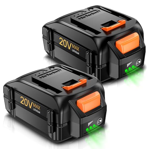 Mounzuikue Upgraded 2Packs 8.0Ah Replacement for Worx 20V Battery Lithium-ion Power Share Max WA3525 WA3575 WA3575 WA3578 WA3520 WA3742 WG155s WG251s WG890 Compatible with Worx battery 20V Power Tools