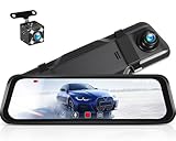 CAMECHO Mirror Dash Cam Front and Rear 9.66 Inch 1080P Full Touchscreen Rear View Mirror Camera, Dual Cameras, Night Vision, Reverse Assist, Loop Recording, Wide Angle, Dashcam Driving Recorder