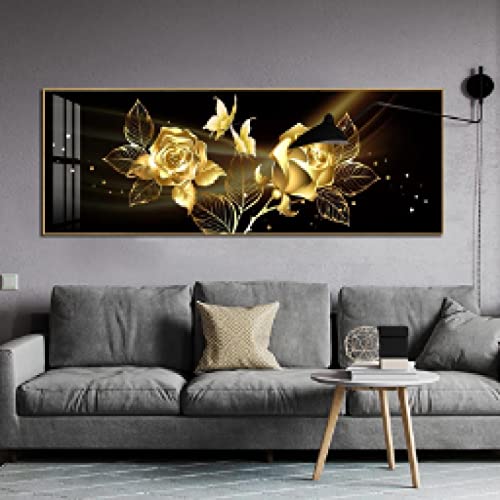 Image moderne de luxe feuille d'or abstraite murale peinture de chevet sur toile 50x150cm