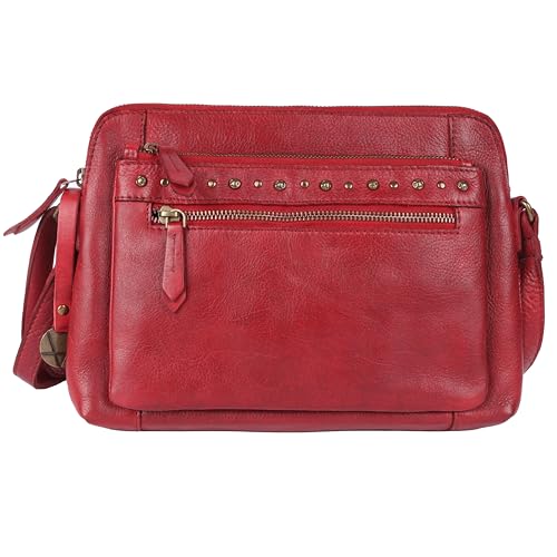 Genuine Italian Leather Boho Studded Shoulder Sling Bag 10.5 Inch - Stylish, Durable, & Perfect for Everyday Use for women (Red)