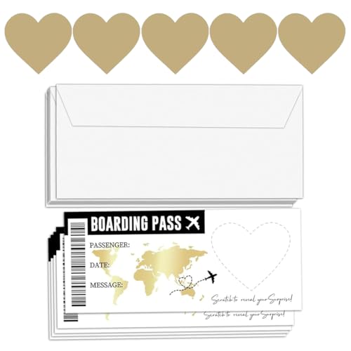 EIH1 Lot de 5 pièces Carte à gratter Voyage Surprise Carte embarquement personnalisable à offrir Billet avion annonce Cadeau Anniversaire