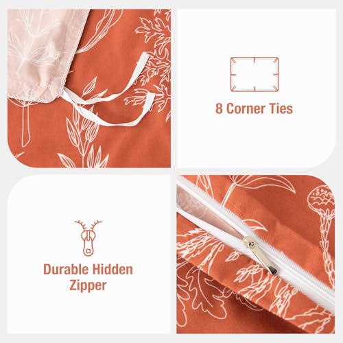 Image of Lekesky Floral Duvet Cover King Size 3-Piece, Burnt Orange