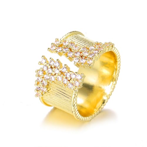 GIGB PBDK Gold Crystal Open Rings for Women,Bling Silver Stainless Steel Cocktail Rings,Adjustable...