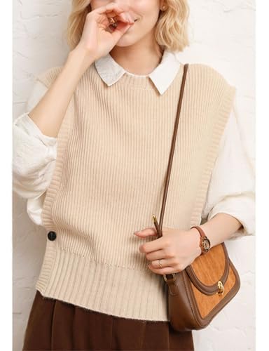 Image of Kwoki Women's Round Neck Sweater Vests Casual Loose Sleeveless High Low Hem Ribbed Knit Vest Top Trendy