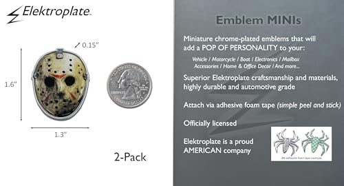 Image of Elektroplate Officially Licensed Mini Friday the 13th Jason OEM Chrome Emblems for Motorcycles, Watercrafts, and Decorations | Universal Fit at 1.6 inch x 1.3 inch | Weatherproof | 2-Pack