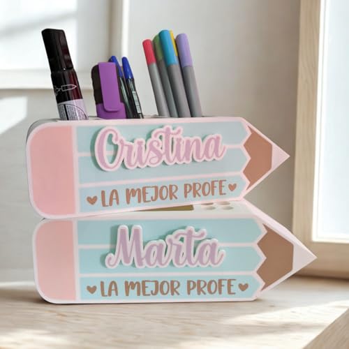 Tres Aristas | Portalápices personalizado con nombre | Regalo fin de curso profesores | Organizador de escritorio práctico y original | Detalle útil y bonito (Modelo 2)