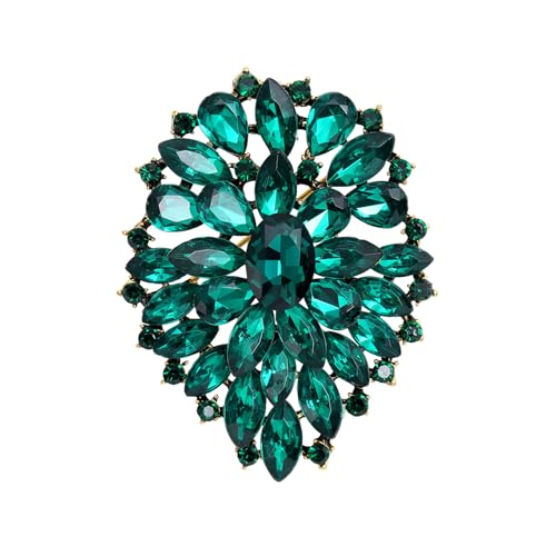 Image of Rhinestone Crystal Oval Brooch Premium Large Flower Brooch Blue /Red /Green /Gold /Silver /Purple Crystal Geometric Broochs Sparkling Lapel Pin Elegant Wedding Bridesmaid Dress Broachs Pin for Women