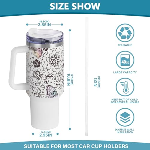 GuoChe Copo Coldee Flying Butterflies com tampa e canudo Garrafa de água fofa caneca de acampamento