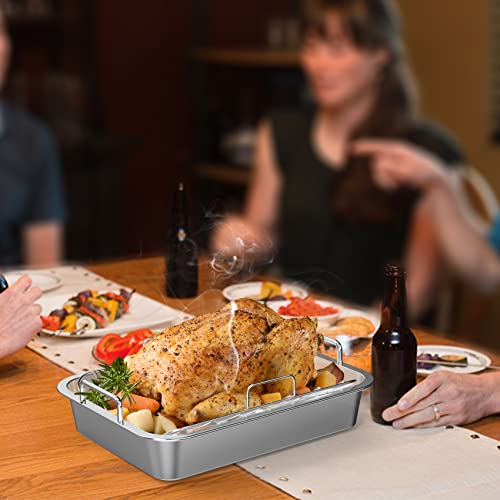 Onlyfire Stainless Steel Roasting Tin with Rack, Metallic Non-Stick Roasting Tray with Handles for Chicken/Turkey/Poultry/Vegetables - Image 7