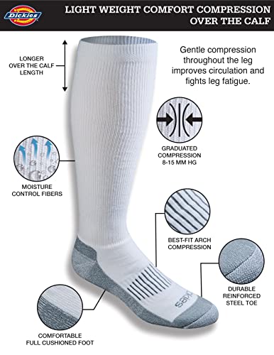 Dickies Men's Light Comfort Compression Over-The-Calf Socks, White (4 Pairs), Shoe Size: 6-12 #TOP1