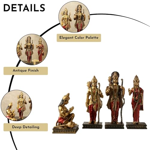 Image of ARMONIA Ram Darbar Idol with Ram Sita Laxman Hanuman Murti | Polystone God Idol Figurine for Home Pooja Room, Office & Gift | Study Table Decor God Statue for Mandir