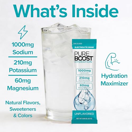 Image of Pureboost Sugar-Free Electrolyte Hydration Packets, Unflavored 14ct | Zero Calories, Fast Hydration Drink Mix with 1,000mg Sodium, Potassium & Magnesium