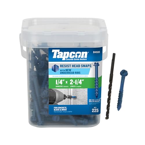 Tapcon 1/4 x 2-1/4 Hex Head Blue Climaseal Concrete Screws, 225 PCS