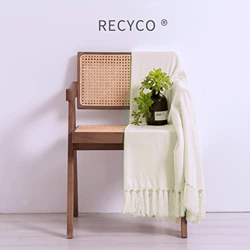 Recyco Throw Blanket Soft Cozy Chenille Throw Blanket With Fringe Tassel For Couch Sofa Chair Bed Living Room Gift (Ivory White, 50'' X 60'') #TOP1