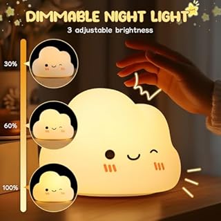 Diboniur Luce Notturna Bambini, Luce Notturna Neonato Ricaricabile, 7 Colori 3 Luminosità, Silicone Lampada Notturna per Bambini, Deco Cameretta Bambina (Nuvole)