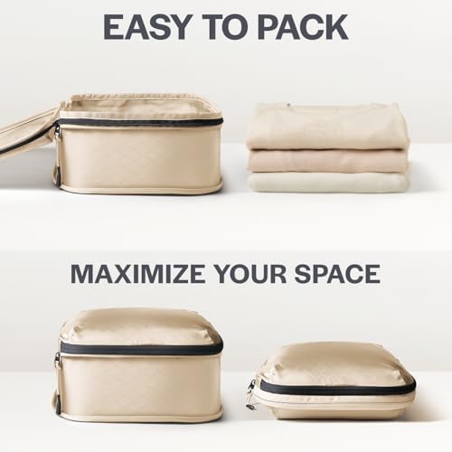 Ultralight Compression Packing Cubes - Lightweight Travel Organizers for Suitcases and Luggage (6-Pack, Beige) - Image 6