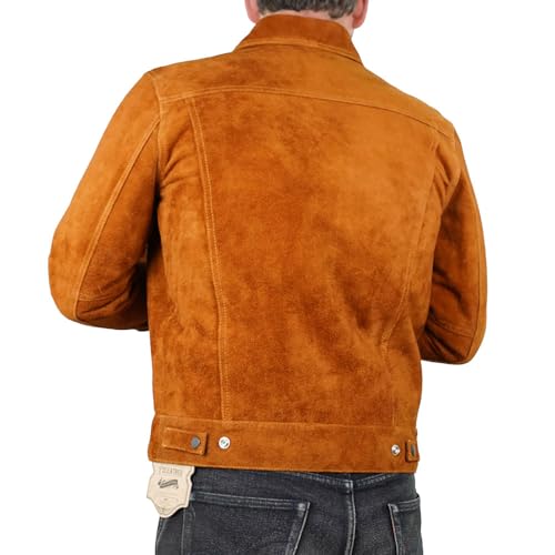 Mens Trucker Suede Leather Jacket - Western Style Cowboy Leather Jacket Camel/Brown4