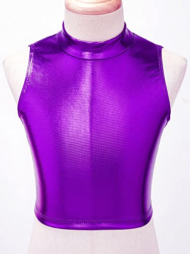 Moily Kids Girls Shiny Metallic 2 Pieces Gymnastics Dance Outfit Sports Bra Tank Top with Booty Shorts Sets3