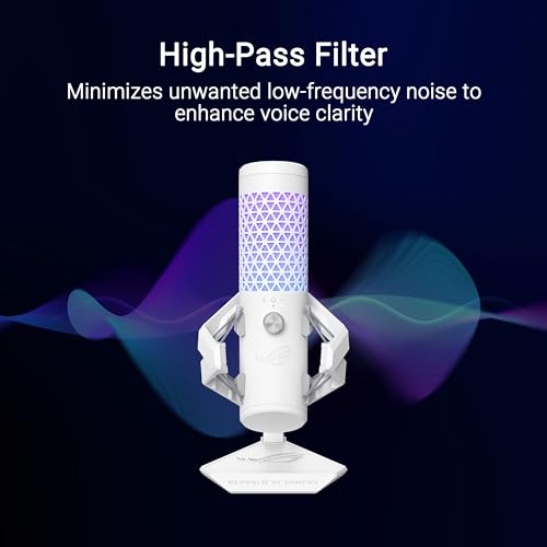 Image of ASUS ROG Carnyx USB Gaming Microphone (25mm Condenser Capsule, 192kHz /24-bit, Cardioid, high-Pass Filter, Built-in pop Filter, Metal Shock Mount, one-Touch Mute, Aura Sync RGB)- Moonlight White
