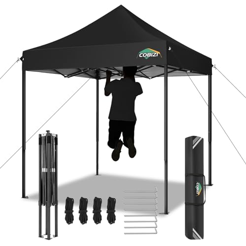 COBIZI Falpavillon 2x2m Wasserdicht Stabil Winterfest Pop Up Pavillon, Ez auf Outdoor Faltbar Gartenzelt, Partyzelt Faltzelt, Einstellbare Höhen, Schwarz