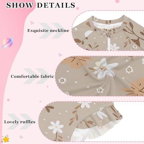 Girls One Piece Swimsuits Long Sleeve Swimsuit Zipper Bathing Suits Daisy Flower Boho3