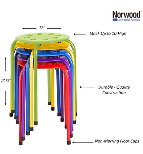 Norwood Commercial Furniture - Nor-1101Ac-So - Assorted Color Stacking Stools - Stackable Stools For Kids And Adults - Flexible Seating For Home, Office, Classrooms - Plastic/Metal 17.75" (Pack Of 5) #TOP3