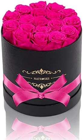 NATROSES Handmade Preserved Roses in a Box, Long Lasting Roses That Last Up to 3 Years, Real Roses Mothers Day Valentines Day Gifts for Her (Radiant Pink)