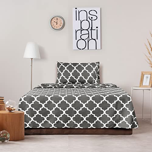 Image of Utopia Bedding Twin Sheet Set, Soft Microfiber 3 Piece Bed Sheets with 15 inch Deep Pocket - Easy Care Brushed Microfiber (Quatrefoil - Grey)