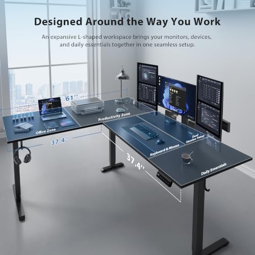 Image of 75x61 Inch L Shaped Electric Standing Desk, Corner Workstation, Black