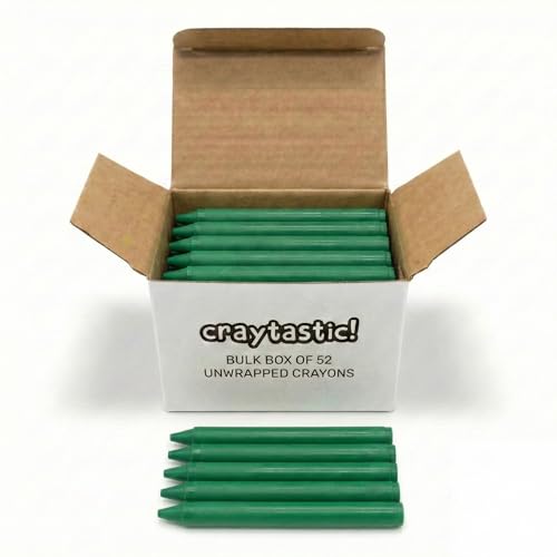 Craytastic! Bulk Unwrapped Crayons Box of 52 (Green) for Crafting, Parties, Kids - Paperless Crayons, No Paper Wrapper - Safety Tested Compliant with ASTM D-4236