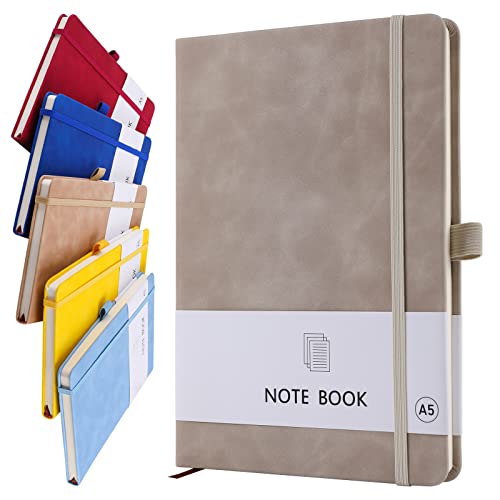A5 Notebook, Notebook A5 Note Book Note Pad Journal Notebook A5 Notepad PU Leather Notebook for Office School Home Business Writing & Note Taking 200 Pages (100 Sheets)-Light Grey