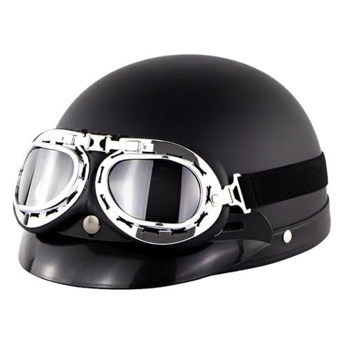 Casque Bol Moto Allemand avec Lunettes de Protection Style Vintage Cruiser