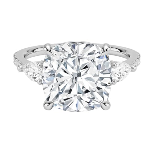 5 CT Cushion Cut Lab Grown Diamond Three Stone Accented Engagement Ring
