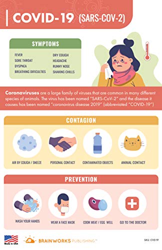 Covid-19 Coronavirus Infographics Poster 11x17" Symptoms, How It Spreads, Prevention. Wall Poster Sign